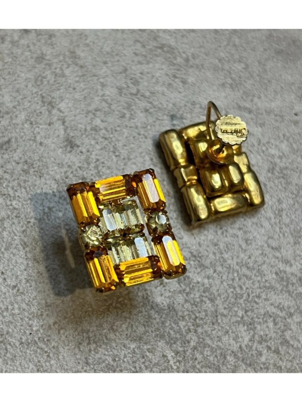 SHERMAN Amber / Clear Rhinestone Screw-Back Clip-on Earrings